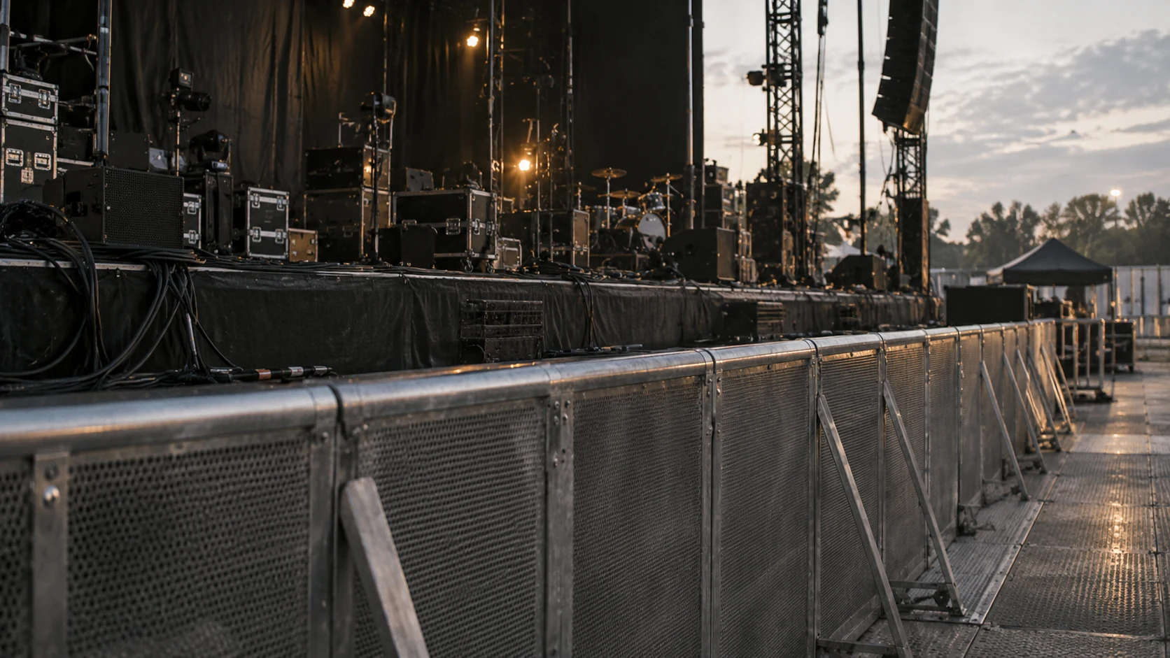 Concert stage and crowd barriers