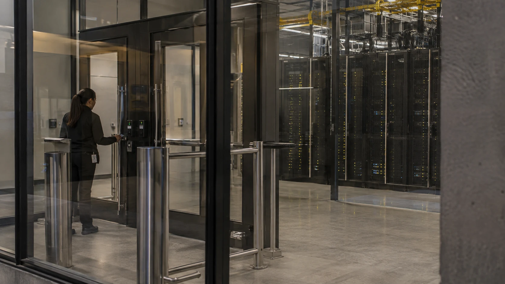 Data center corridor with controlled doors