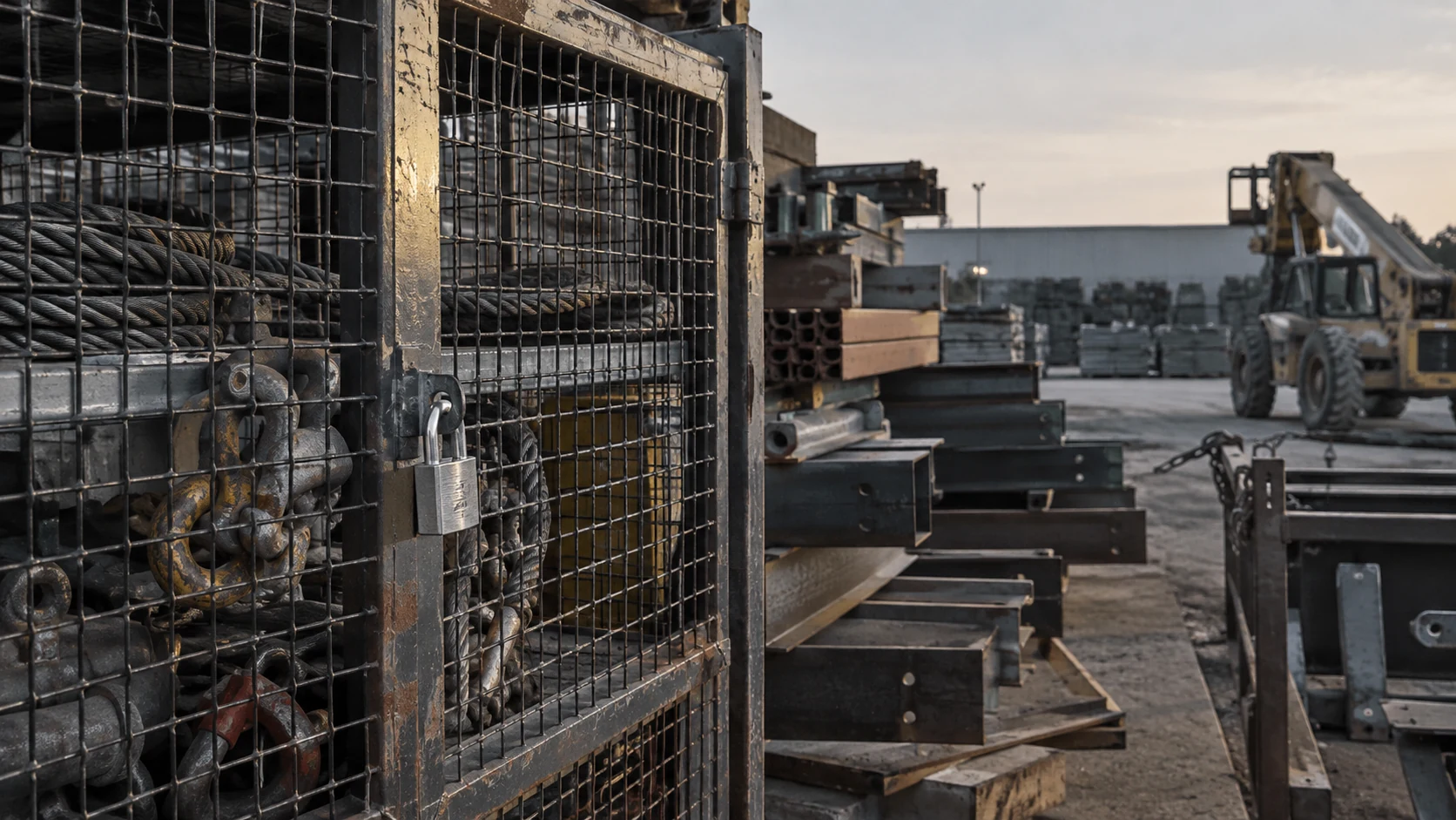 Equipment yard with stored materials