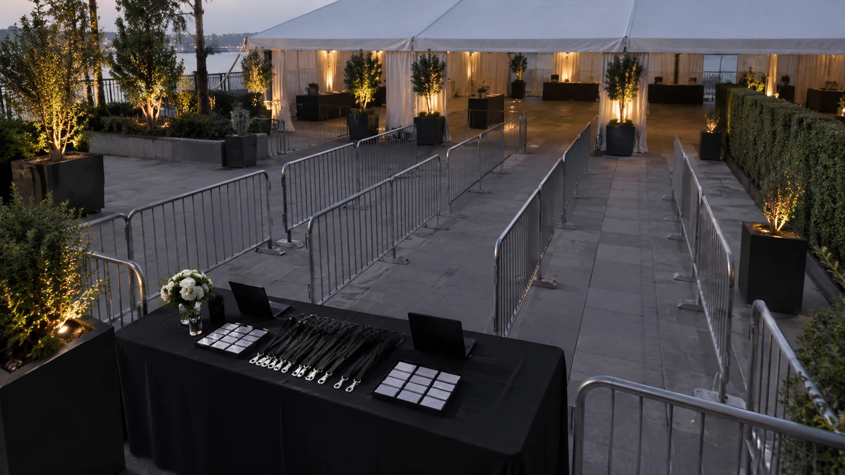 Event venue with guest entry lanes