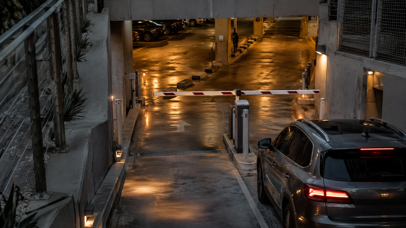 Parking facility with marked vehicle lanes