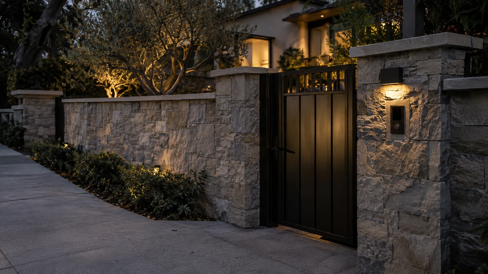 Private residence and driveway at evening