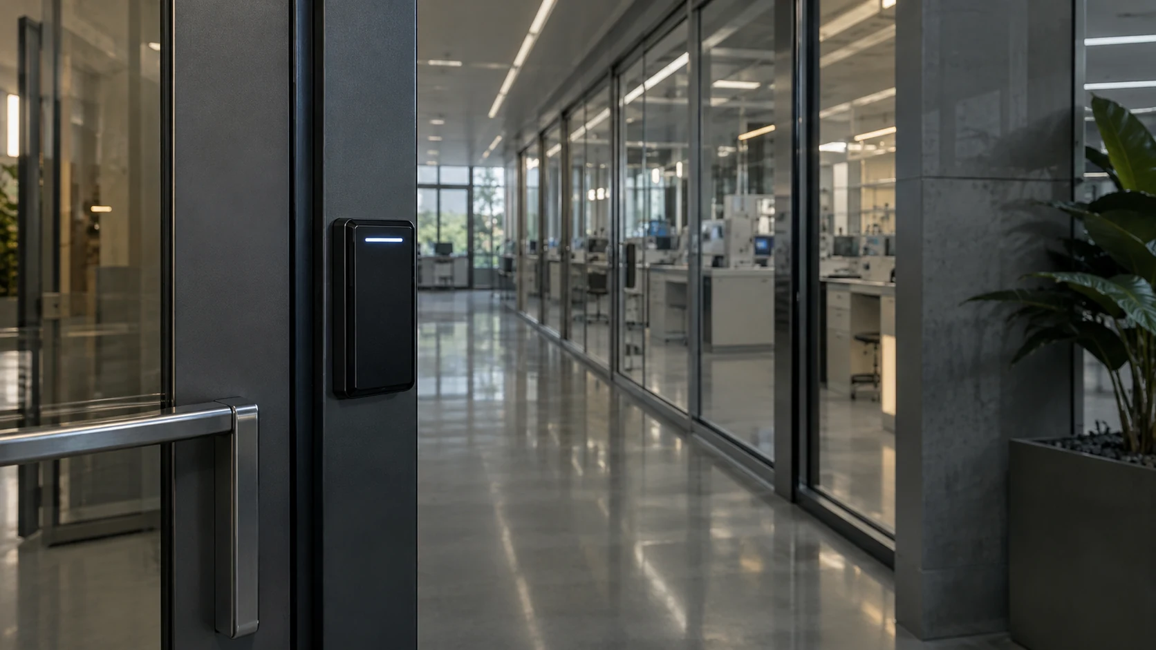 Research facility with restricted corridors