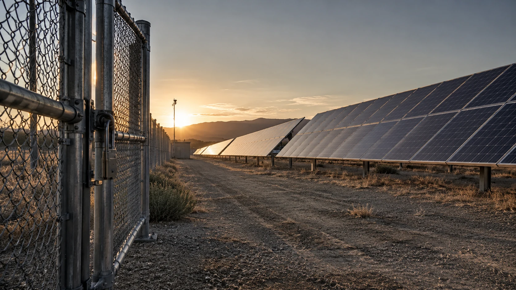 Solar panel field with perimeter access road