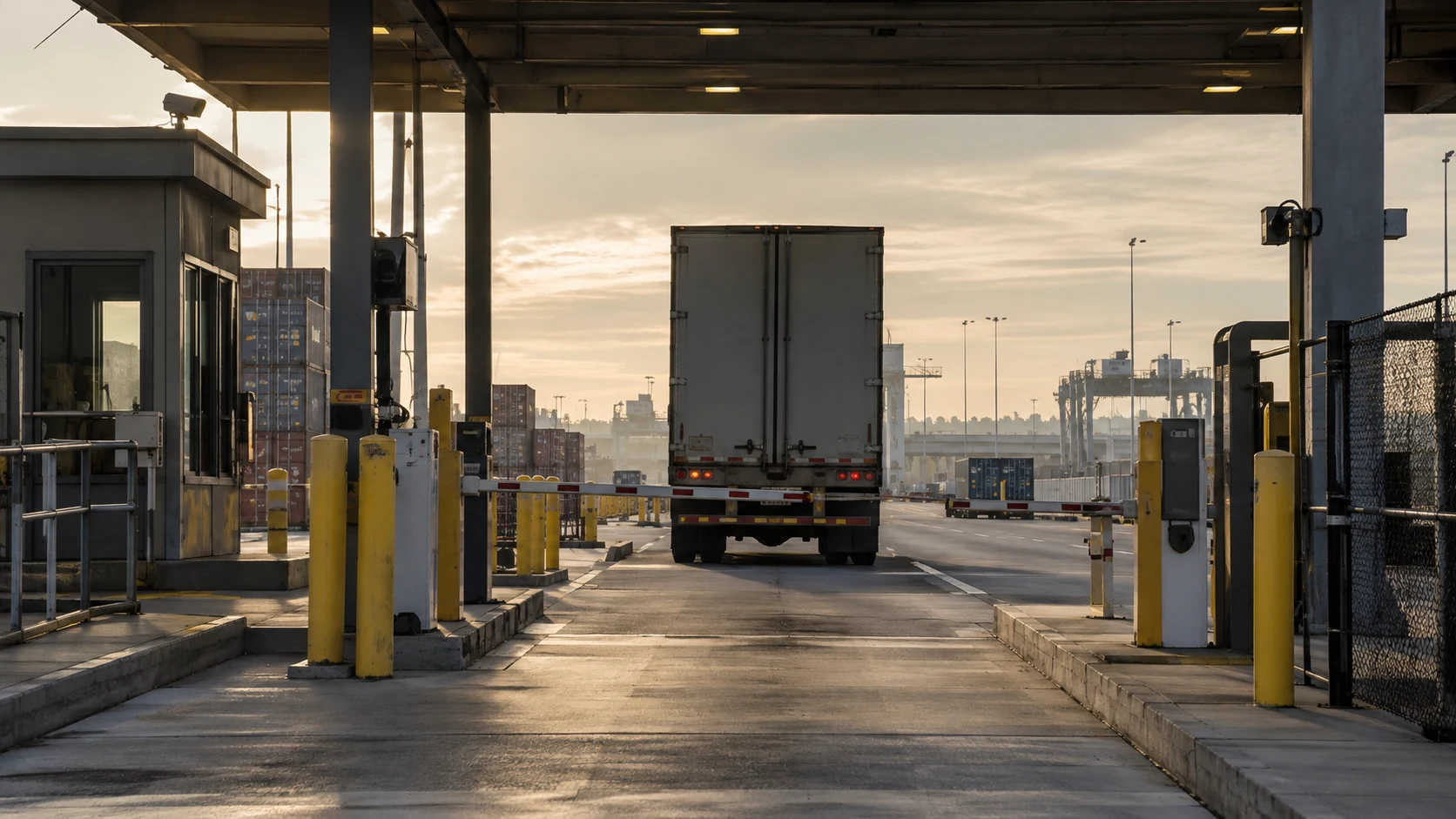 Freight yard with trucks and loading bays